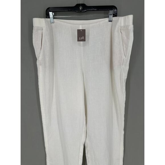 J Jill Pants Womens XL White Linen Ankle Pull On Pockets Beach Lagenlook Coastal - Picture 7 of 12